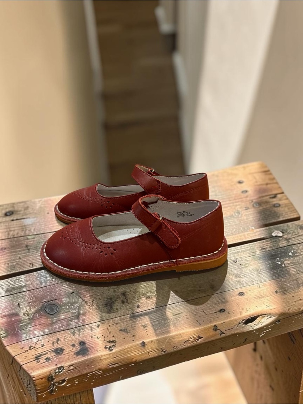 L'Amour Red Kids Classic 751 Red Leather Mary Janes
